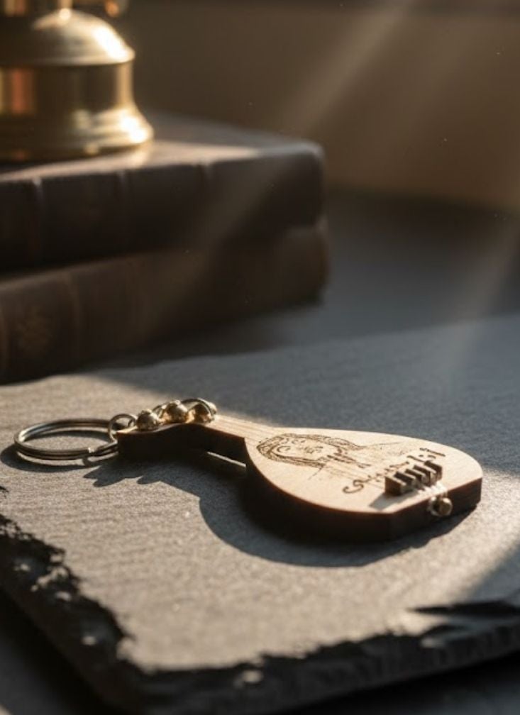 Premium Wooden Oud Keychain with Engraved Portrait of Saudi Singer Mohammed Abdu – Mini Musical Instrument Souvenir - Image 2